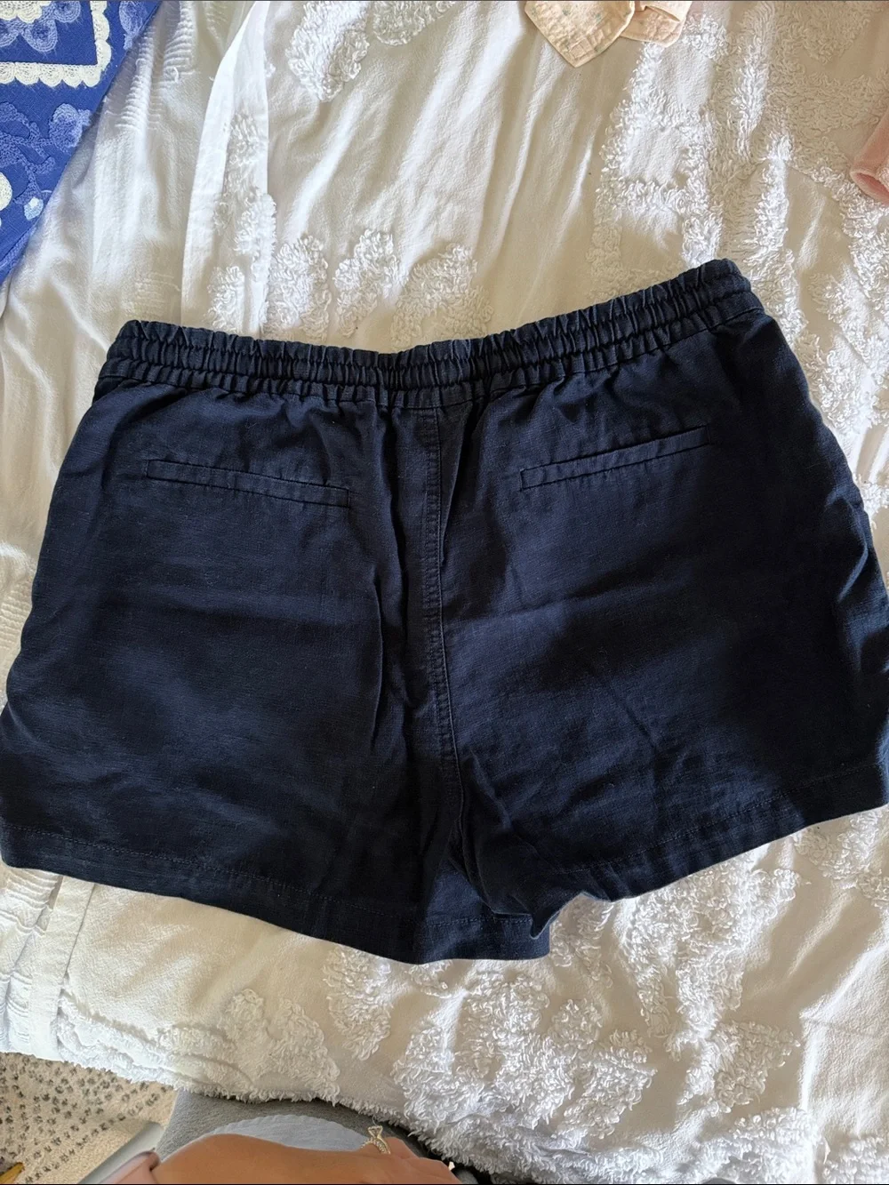 J. Crew Navy Elastic Waist Linen Shorts L